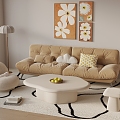 Cream wind coffee table sofa combination side table corner table floor lamp hanging picture 3d model