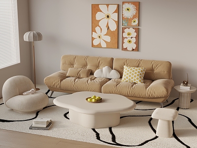 Cream wind coffee table sofa combination side table corner table floor lamp hanging picture 3d model