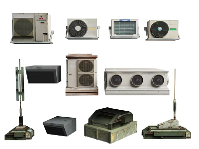 Public Facility Essential Equipment With Various Air Conditioners Ventilation Units And Communication Devices 3d model