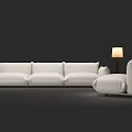 Luxurious White Three Seater Sofa With Matching Ottoman And Floor Lamp 3d model
