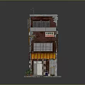 Two Story Traditional Chinese Street Shop Building With Red Brick Exterior Orange Awning And Signage