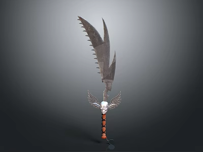 Giant Serrated Blade Weapon With Detailed Winged Skull And Decorative Handle 3d model