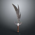 Giant Serrated Blade Weapon With Detailed Winged Skull And Decorative Handle