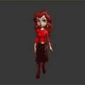 3D Cartoon Woman with Red Hair Red Top Black Skirt Black Boots Gold Belt Bracelets
