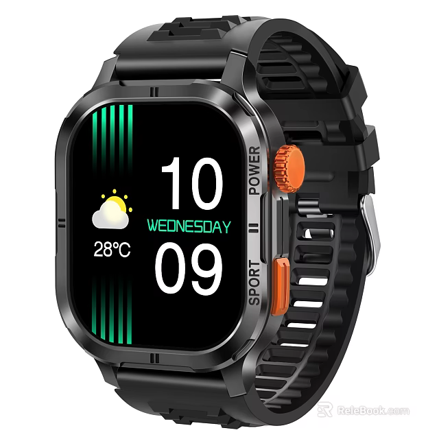 Smartwatch Black Sporty Design With Time Date Weather Temperature Display And Power Sport Buttons 3d model 