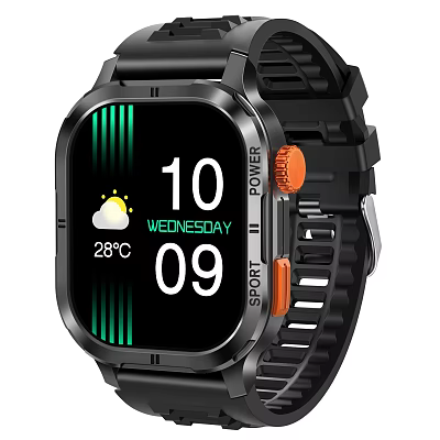 Smartwatch Black Sporty Design With Time Date Weather Temperature Display And Power Sport Buttons 3d model