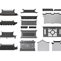 Traditional Chinese Architectural Components Featuring Decorative Classical Roofs And Patterned Walls 3d model