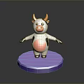 Cute Cartoon Cow Game Character With Yellow Horns Pink Belly And Purple Base