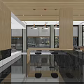 Modern Elegant Hotel Lobby With Large Windows Wooden Decor And Black Bar Counter