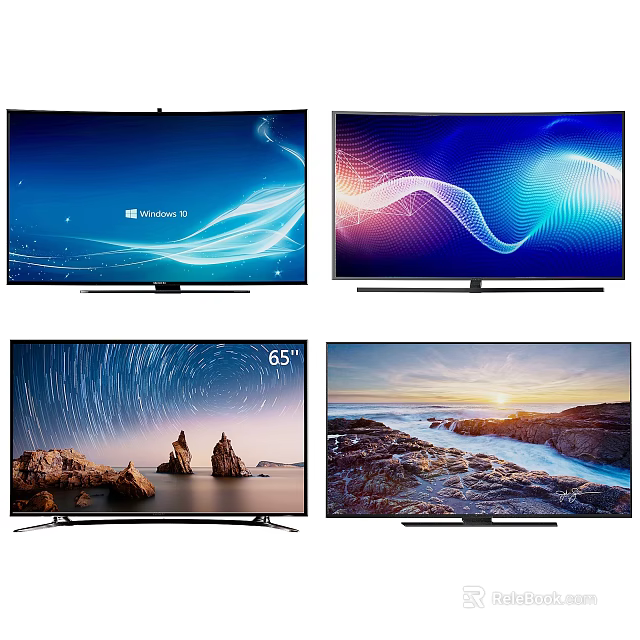 65 Inch Smart TV Featuring Starry Sky Landscape and Ocean Wave Scenes 3d model 