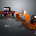 Red Orange Brown Computer Desk Setups with Monitor Chair and Unit