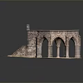 Detailed Vintage Stone Miniature Building Model With Arches Stairs And Platform