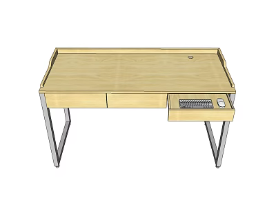 Wooden Office Desk With Metal Legs Cable Hole And Mesh Drawer 3d model