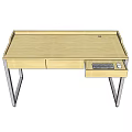 Wooden Office Desk With Metal Legs Cable Hole And Mesh Drawer