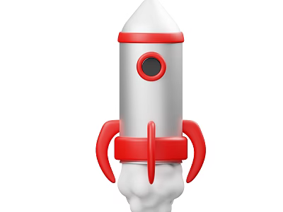 Red Silver Rocket Model With Pointed Top Circular Window Red Wings White Smoke Base 3d model