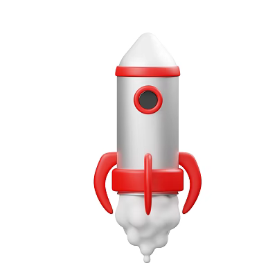 Red Silver Rocket Model With Pointed Top Circular Window Red Wings White Smoke Base 3d model