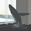 Silver Whale Sculpture With Splashing Water Base In Modern Interior