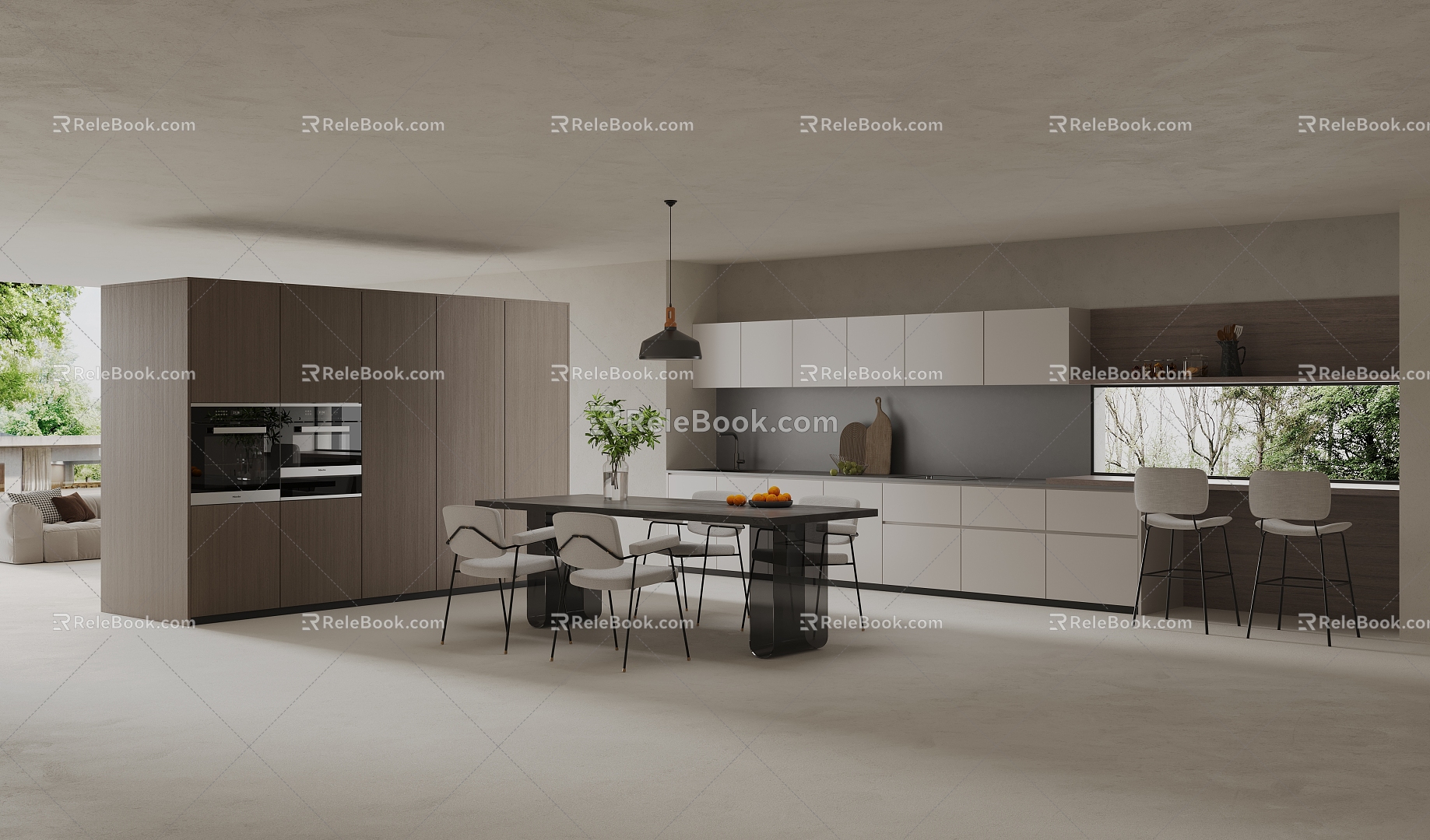 Minimalist Kitchen Large Kitchen Open Kitchen Dining Table and Chair Cabinet Bar Bar Chair Kitchen High Cabinet Sofa 3d model