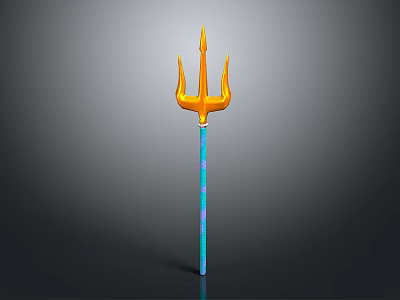 Artistic Golden Trident Sculpture With Blue Handle And Colorful Stripes 3d model