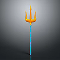 Artistic Golden Trident Sculpture With Blue Handle And Colorful Stripes