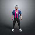 Stylish Character With Gray Hair Mask Blue Pink Striped Shirt Black Pants White Shoes