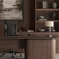 Modern Luxury Study Room Desk and Office Chair with Bookshelves Decorative Painting and Table Lamp