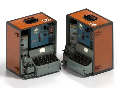 Vintage Dual Industrial Equipment With Metal Casing Control Panel Gauges And Keyboard 3d model