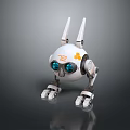 White Robot Rabbit With Long Ears Blue Eyes Orange Accents TB Logo And Mechanical Limbs