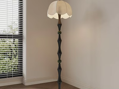Modern Floor Lamp with Beige Pleated Lampshade Black Geometric Pole Green Bead Accents 3d model