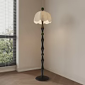 Modern Floor Lamp with Beige Pleated Lampshade Black Geometric Pole Green Bead Accents