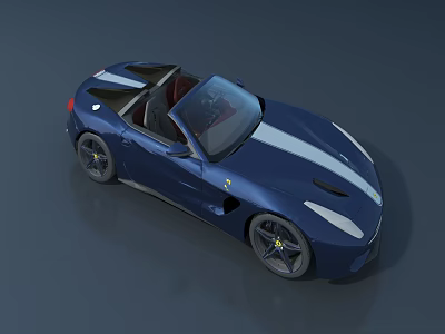 Blue Convertible Sports Car With White Stripe And Sleek Open Top Design 3d model