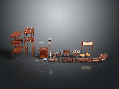 Industrial Equipment Set With Workbenches Conveyors Mechanical Parts And Storage Racks 3d model