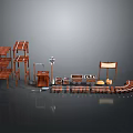 Industrial Equipment Set With Workbenches Conveyors Mechanical Parts And Storage Racks