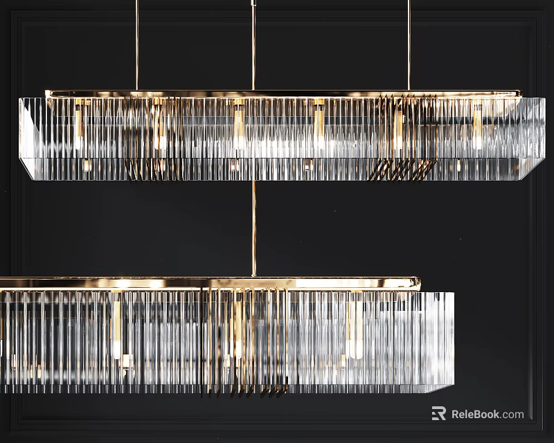 Elegant Modern Rectangular Chandelier With Glossy Crystal Bars And Metal Frame 3d model 