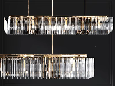 Elegant Modern Rectangular Chandelier With Glossy Crystal Bars And Metal Frame 3d model