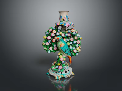 Colorful Bird Decorative Ornament Featuring Tree Shaped Structure Flowers and Beads 3d model