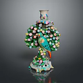 Colorful Bird Decorative Ornament Featuring Tree Shaped Structure Flowers and Beads