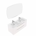Modern White Bathroom Vanity With Double Faucets And Oval Mirror 3d model