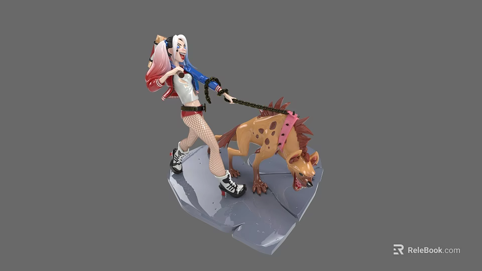 Game Movie Character With Pink White Hair Blue Jacket Leading Spotted Hyena Like Dog 3d model 
