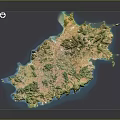 Highly Detailed Satellite Map of Island Showing Terrain and Surrounding Blue Ocean