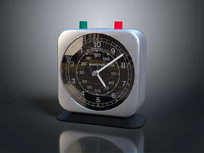 Square Kitchen Timer With Black Dial White Markings Green Red Buttons And Base 3d model