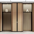 Modern Elevator Doors A and B in Building Interior with Wooden Panels