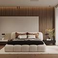 Modern Bedroom Interior Design With Wooden Accent Wall Upholstered Headboard And Area Rug