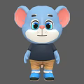 Cute Blue Cartoon Mouse Character With Big Ears Black Shirt Brown Shorts And Blue Shoes