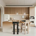 Modern Kitchen and Dining Room Interior Design With Wooden Cabinets Island Counter And Pendant Lights