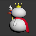 Adorable Snowman Figure With Yellow Crown Red Cape Blue Eyes Red Nose Scepter