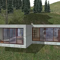 Modern Detached Villa on Hillside with Pine Trees Large Glass Windows and Balconies