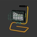 Portable Work Light With Yellow Stand Black Handle And Metal Guard 3d model