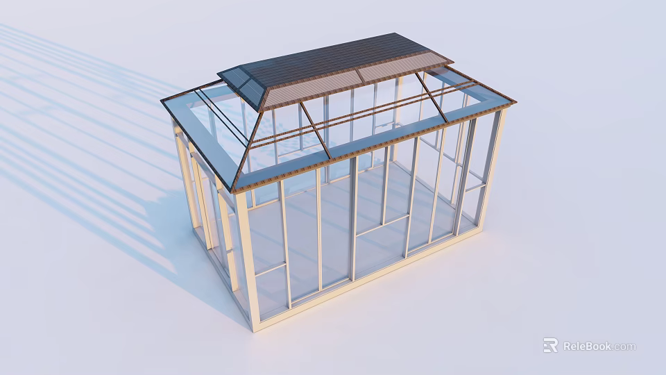 Modern Garden Pavilion With Glass Walls And Wooden Frame Dark Roof 3d model 