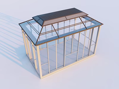 Modern Garden Pavilion With Glass Walls And Wooden Frame Dark Roof 3d model